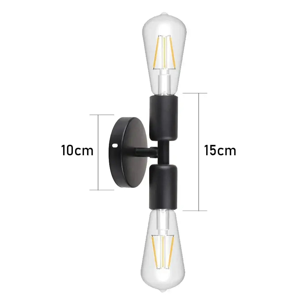 Black metal wall lamp with two clear glass filament bulbs decorbites led multihead vintage indoor lighting