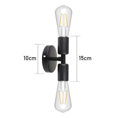 Black metal wall lamp with two clear glass filament bulbs decorbites led multihead vintage indoor lighting