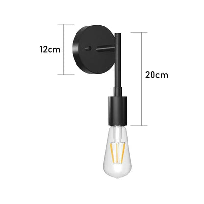Black minimalist wall lamp with cylindrical stem and exposed filament bulb in decorbites led multihead mirror design