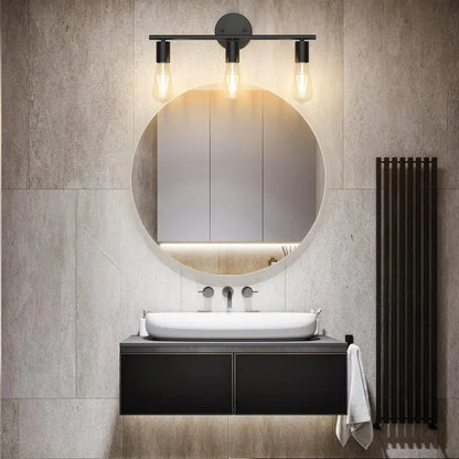 Black industrial wall lamp with three exposed filament bulbs decorbites led multihead mirror vintage indoor lighting