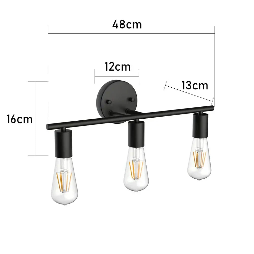 Black industrial wall lamp decorbites led multihead with three clear glass filament bulbs for vintage indoor lighting