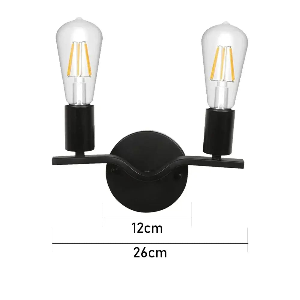 Black metal wall lamp with two clear glass edison bulbs decorbites led multihead vintage indoor lighting