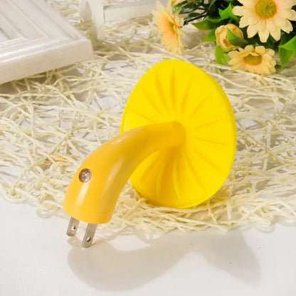 Bright yellow decorbites led mushroom night light with glossy plastic body and metallic plug for home decoration