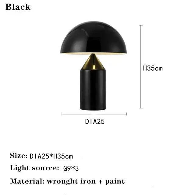 Black decorbites led mushroom table lamp with gold-toned wrought iron base for living room or bedroom decor