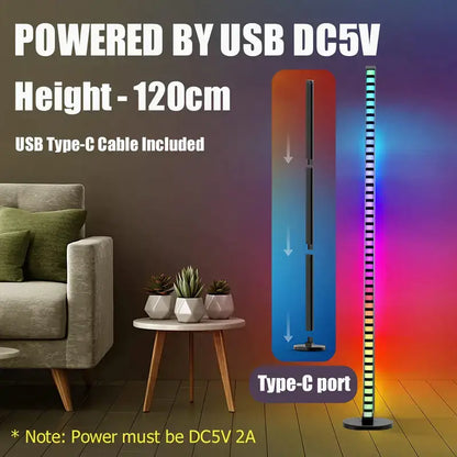 A sleek 120cm tall decorbites led music melody floor lamp with colorful rgb lights and black base for party decor