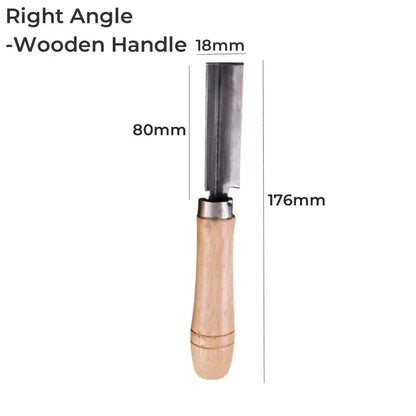 A right-angle carving knife with a light wooden handle and metallic blade for DecorBites led neon light woodworking
