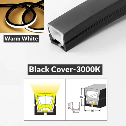 DecorBites™ black led neon rope strip light with warm white 3000k illumination for outdoor home decor use