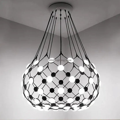 Black mesh decorbites led net pocket pendant light with circular led bulbs in geometric pattern for living room