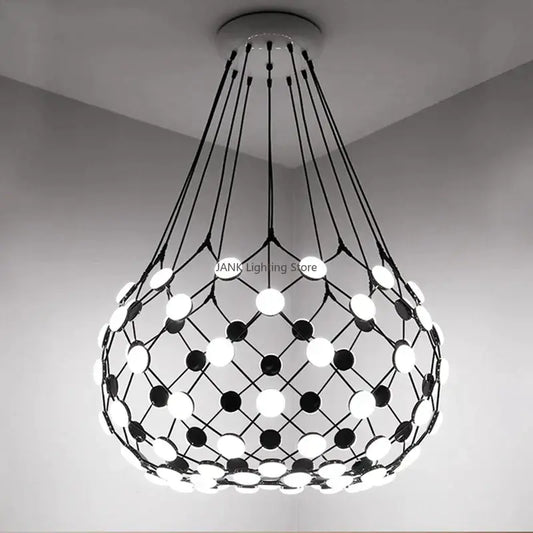 Black mesh decorbites led net pocket pendant light with circular led bulbs in geometric pattern for living room