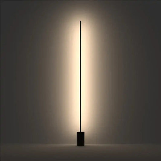 Minimalist black DecorBites led Nordic floor lamp with sleek vertical design and warm ambient lighting for modern decor