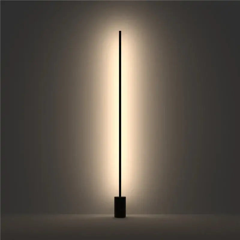 Minimalist black DecorBites led Nordic floor lamp with sleek vertical design and warm ambient lighting for modern decor