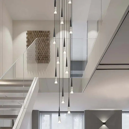 Modern black and clear glass decorbites led nordic pendant chandelier with sleek tapered design for indoor staircase lighting