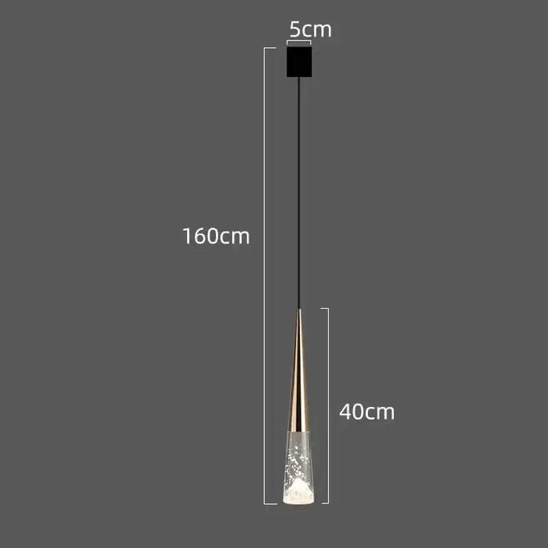 DecorBites™ led nordic staircase chandelier with gold-toned conical metal body and clear crystal glass base