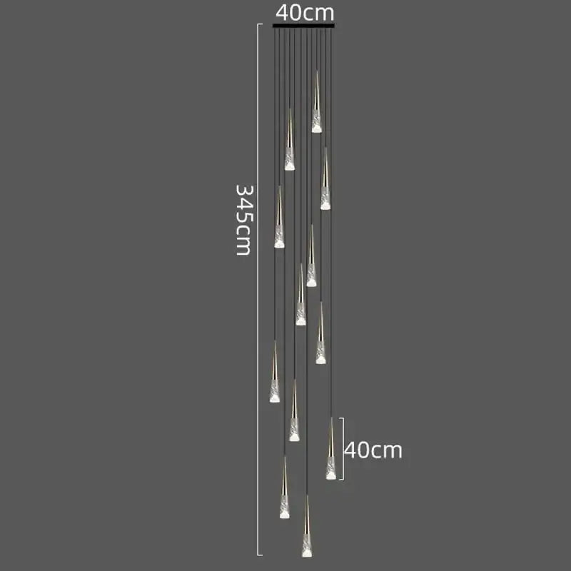 Modern minimalist decorbites led nordic staircase chandelier with crystal droplets on a sleek golden black frame for indoor lighting