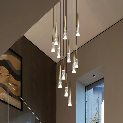 Modern gold-toned decorbites led nordic staircase chandelier with frosted glass shades for indoor lighting use