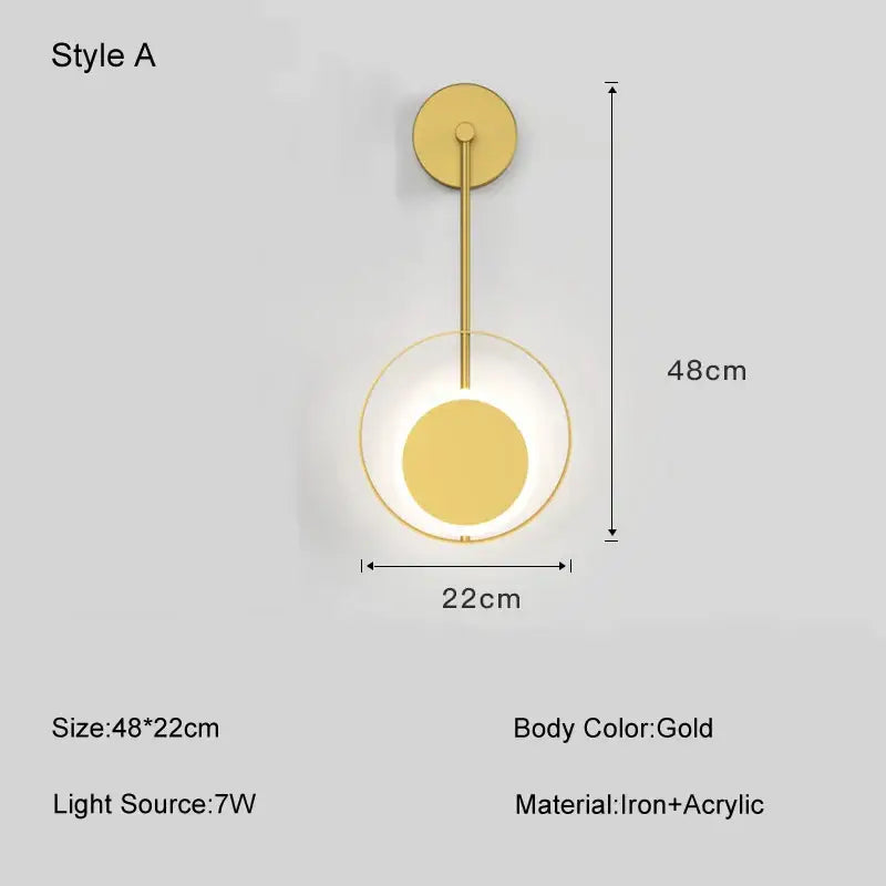 Gold-finished modern wall lights by DecorBites LED Nordic feature a sleek circular iron and acrylic design for indoor lighting