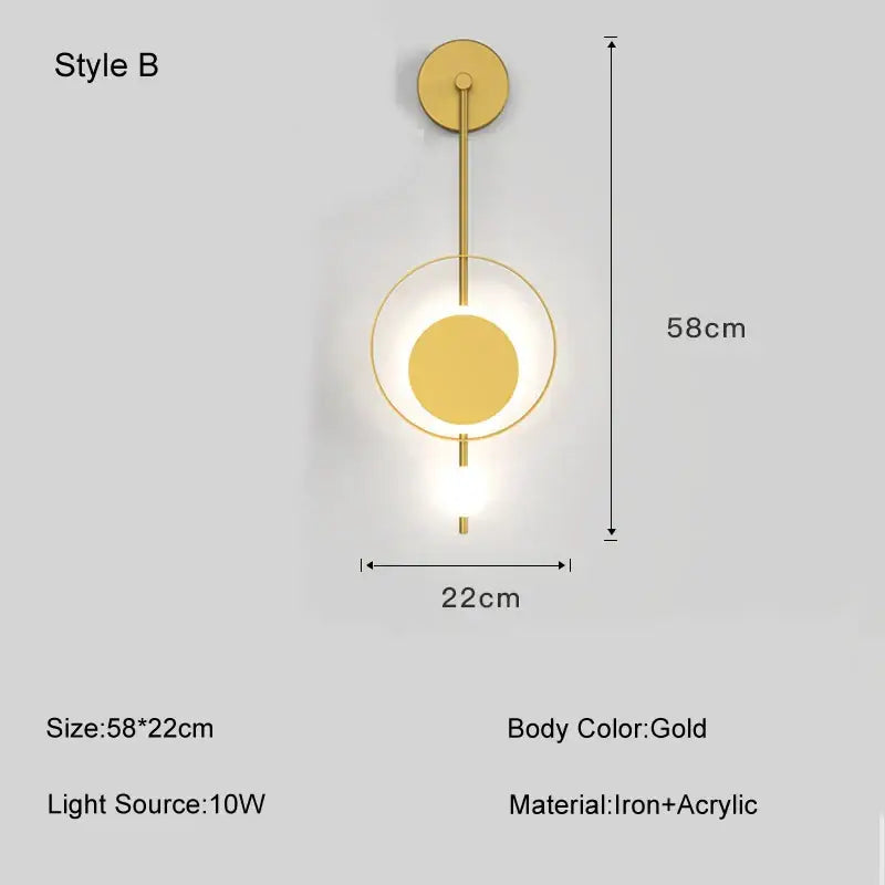 Gold-toned decorbites led nordic wall lights featuring a minimalist circular design in iron and acrylic for indoor lighting