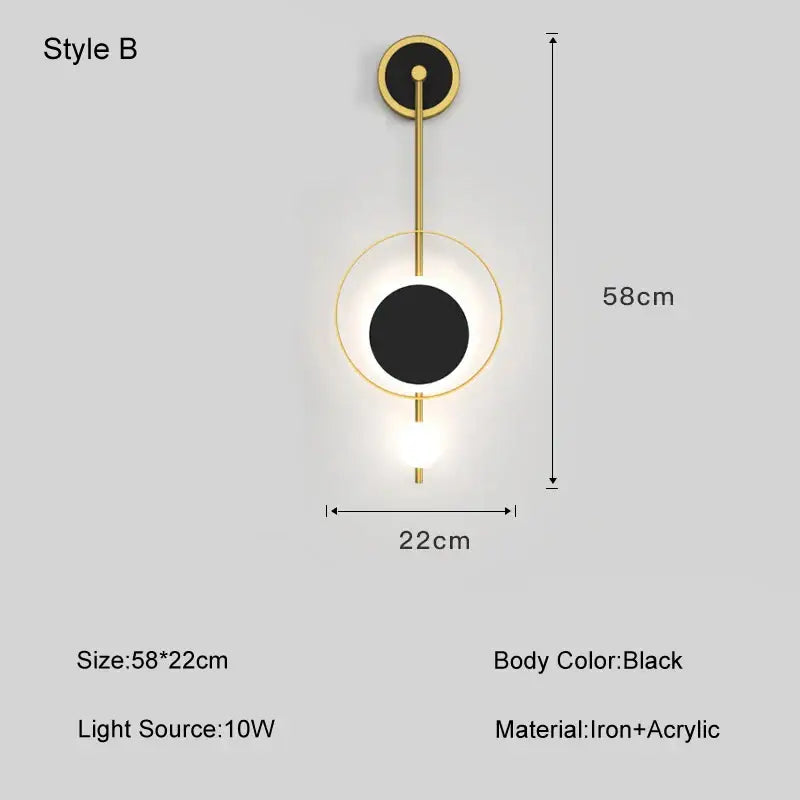Modern minimalist decorbites led nordic wall lights with black circular body gold iron frame and acrylic diffuser for soft light