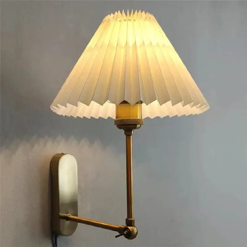 Decorbites led origami wall lamp with warm cream pleated paper shade and brass adjustable arm for bedroom and living room