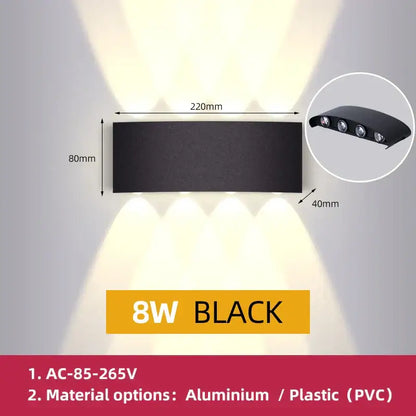 Black 8w wall light with three integrated bulbs in aluminum or pvc for decorbites led outdoor garden use