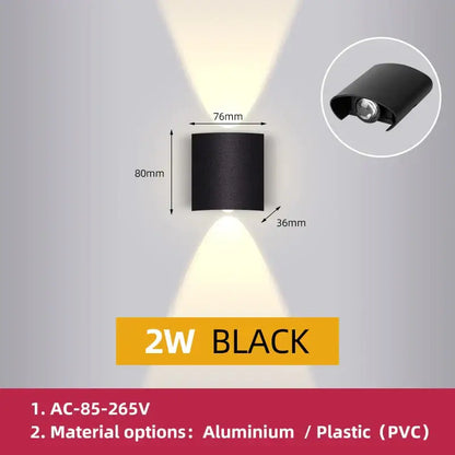 Black DecorBites led outdoor 2w wall light with sleek rectangular design and adjustable beam for garden use
