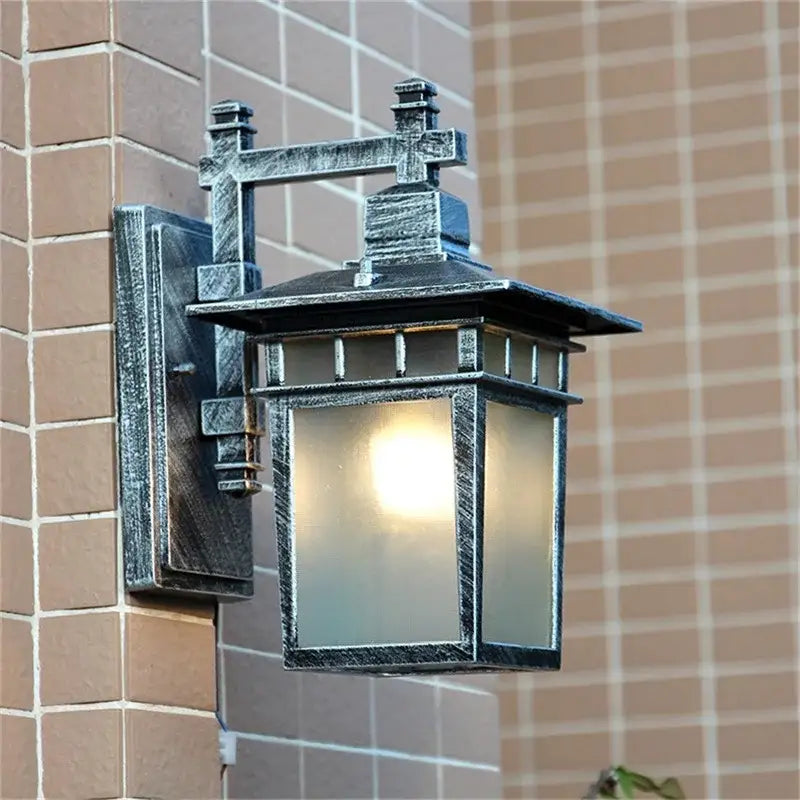 Antique-style black metal decorbites led outdoor wall lamp with frosted glass panels for waterproof decorative lighting