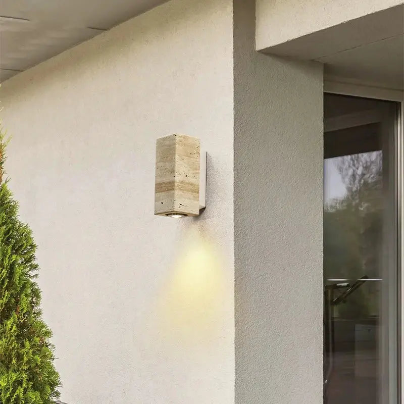 Beige stone rectangular wall lamp with modern minimalist design decorbites led outdoor walp for garden lighting