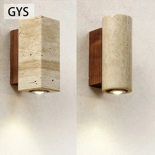 Modern grey stone wall lamp with dark wood accent and warm light from recessed base decorbites led outdoor wall lamp