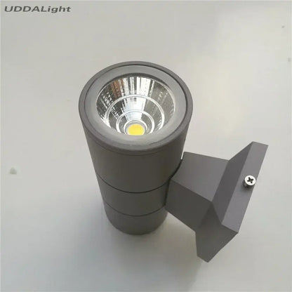 Gray cylindrical outdoor wall lamp decorbites™ led spotlight with yellow cob light source for porch lighting
