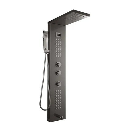 Modern matte black decorbites led panel bath faucet with sleek rectangular design chrome accents and massage spa jets