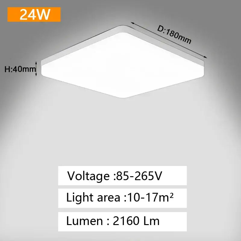 White rectangular DecorBites LED panel ceiling light 180mm diameter 40mm height for bedroom living room lighting