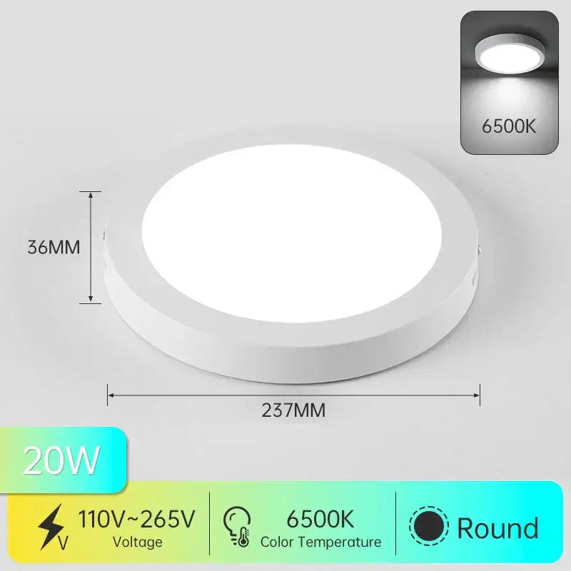 Decorbites led panel ceiling light round white 20w 6500k cool white modern kitchen surface mount fixture