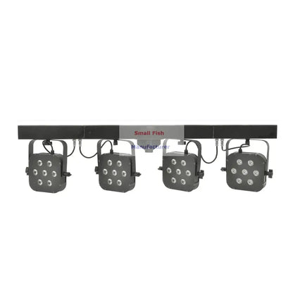 Black led par light bar with four square fixtures each housing nine circular leds in decorbites led par kit package