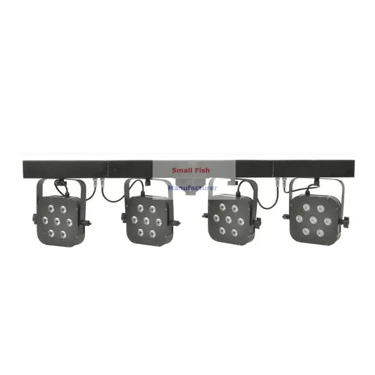 Black led par light bar with four square fixtures each housing nine circular leds in decorbites led par kit package