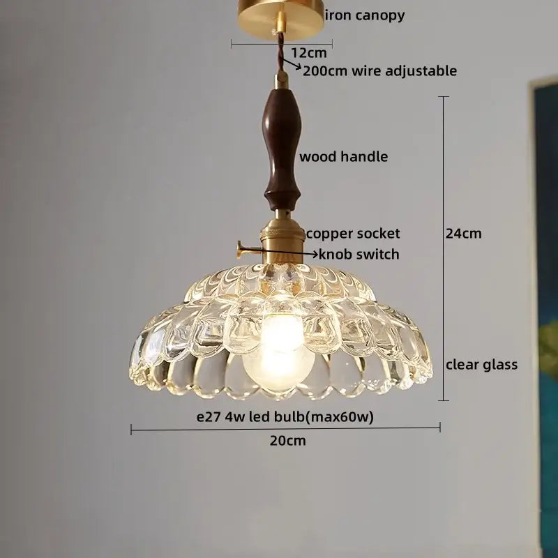 Clear glass pendant lamp with wooden handle and brass accents from decorbites led pendant light collection