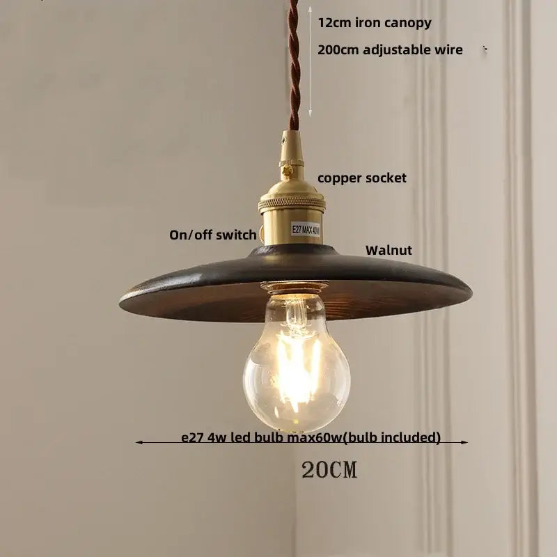 Industrial-style decorbites led pendant lamp with dark iron canopy, brass copper socket, and twisted brown wire hanging light