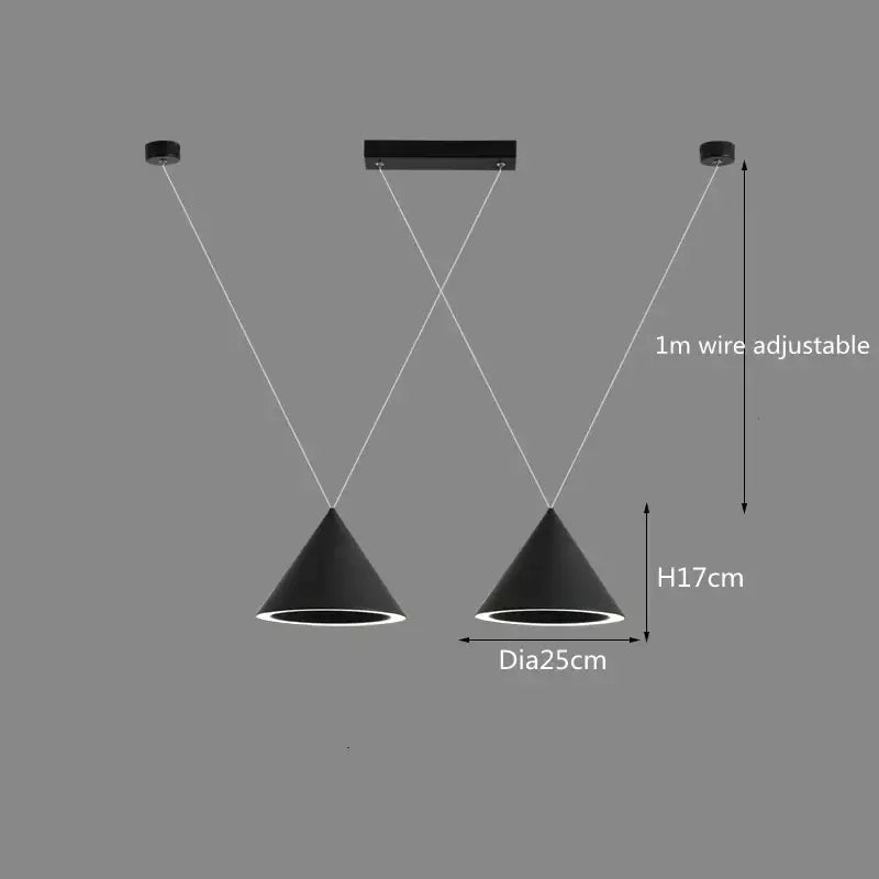 Black DecorBites LED pendant light with a sleek conical design and adjustable 1-meter wire for kitchen island and dining areas