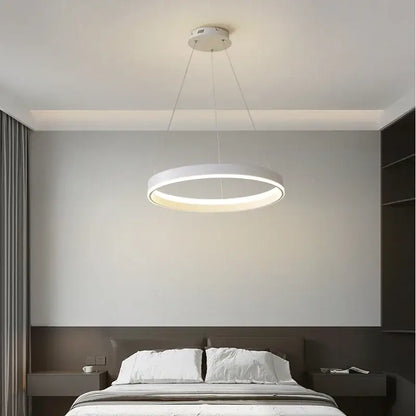 Modern white circular led pendant lamp with sleek minimalist design by DecorBites for bedroom kitchen and foyer lighting