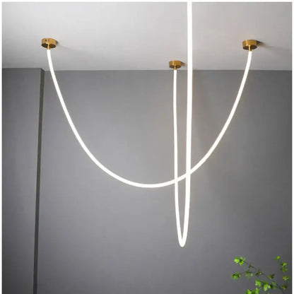 Modern nordic decorbites led pendant lamp with three curved white light strips and gold ceiling mounts for living spaces