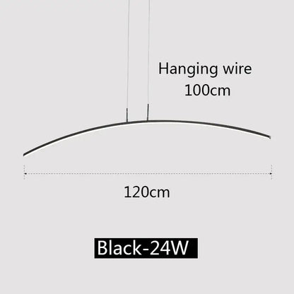 Black curved decorbites led pendant lamp with 120cm span and 100cm hanging wire for modern office or kitchen lighting