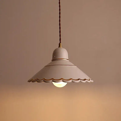 DecorBites led pendant lamp white ceramic pendant lamp with scalloped edge gold trim for modern home lighting