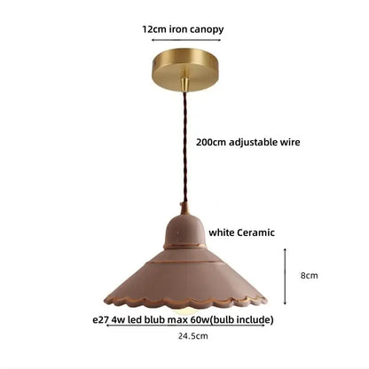 DecorBites LED pendant lamp with white ceramic shade brass iron canopy and adjustable wire for modern home lighting