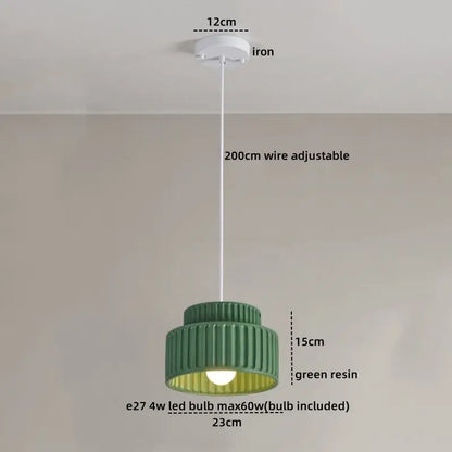 Decorbites led pendant lamp cream color green resin pendant lamp with ribbed tiered design and adjustable white wire