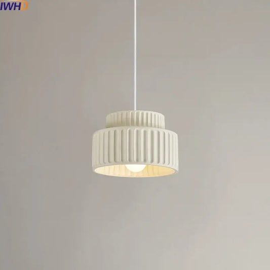Off-white ribbed ceramic decorbites led pendant lamp with warm glow nordic modern cream color hanging light fixture