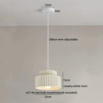 Creamy white resin decorbites led pendant lamp with ribbed tiered design and adjustable 200cm wire for modern decor