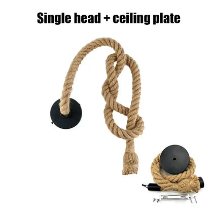 Decorbites™ retro hemp rope pendant light with single-head rope-wrapped lamp and black ceiling mount for home decor