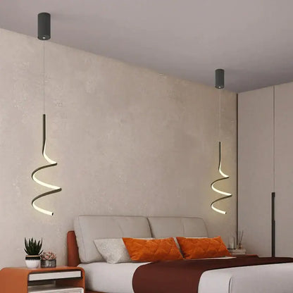 Modern decorbites led pendant lamp with black spiral design and warm white led illumination for indoor spaces