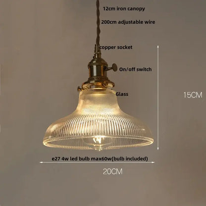Vintage-style decorbites led pendant lamp with ribbed white glass shade brass finish and adjustable iron canopy