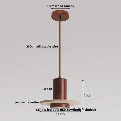 Decorbites led pendant lamp with copper wood canopy white glass chandelier and yellow travertine base with 200cm wire