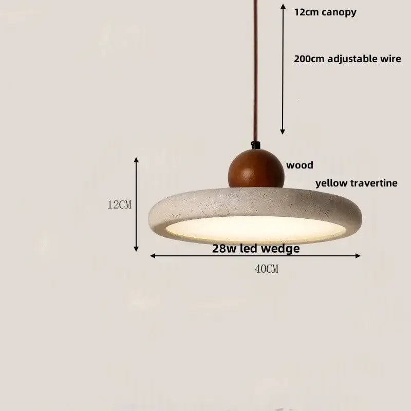 Modern decorbites led pendant lamp with warm wooden canopy yellow travertine shade and adjustable 200cm wire